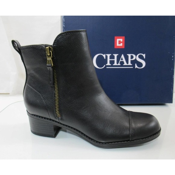 Chaps Shoes - Women's Shoes Chaps PAGE Ankle Boots Booties Double Zip Round Toe Black Size 6